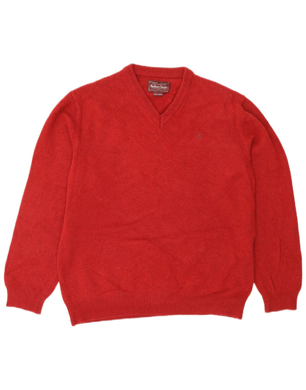 MARLBORO CLASSICS Womens V-Neck Jumper Sweater 3XL Red Wool