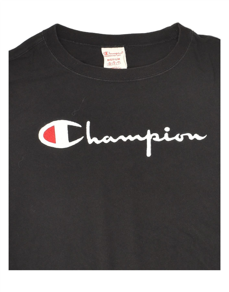 CHAMPION Womens Graphic T-Shirt Top UK 14 Medium Black Cotton Vintage Champion and Second-Hand Champion from Messina Hembry 