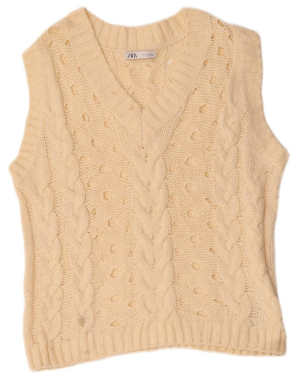 Zara Womens Oversized Vest Tank Top UK 16 Large Off White Acrylic