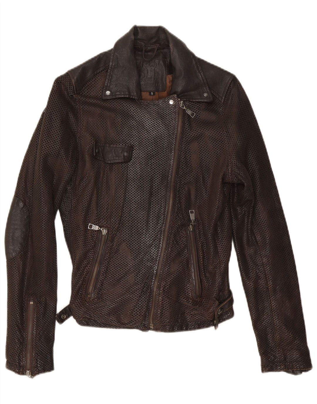 Eighth Sin Womens Leather Biker Jacket UK 10 Small Brown