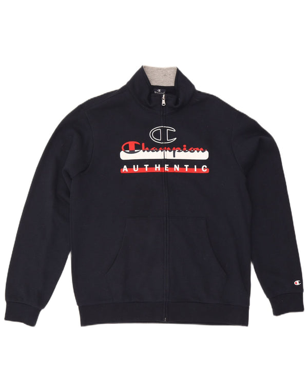 Champion Boys Graphic Tracksuit Top Jacket 15-16 Years 2XL Navy Blue Cotton