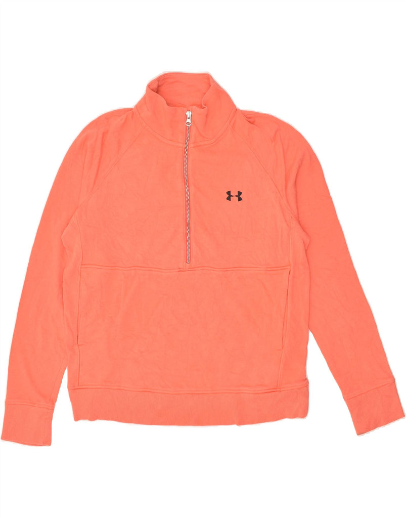 UNDER ARMOUR Womens Zip Neck Sweatshirt Jumper UK 14 Medium Orange Cotton | Vintage Under Armour | Thrift | Second-Hand Under Armour | Used Clothing | Messina Hembry 