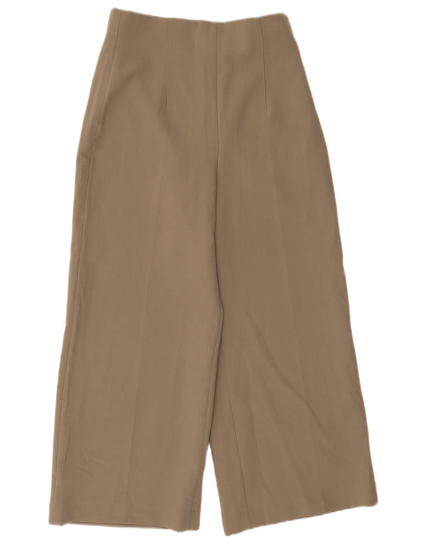 Zara Womens High Waist Wide Leg Cropped Trousers Medium W28 L25 Beige