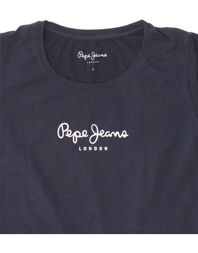 PEPE JEANS Womens Graphic T-Shirt Top UK 10 Small Navy Blue Cotton | Vintage PEPE Jeans | Thrift | Second-Hand PEPE Jeans | Used Clothing | Messina Hembry 