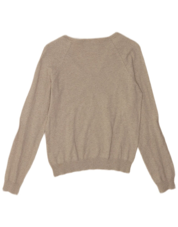 Zara Womens Crop V-Neck Jumper Sweater UK 14 Large Grey Cotton