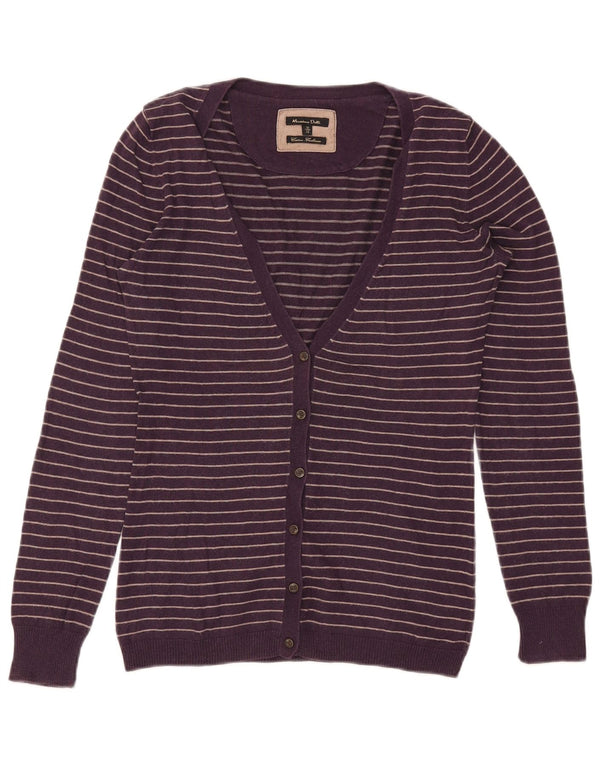 Massimo Dutti Womens Cardigan Sweater UK 12 Medium Purple Striped Cotton