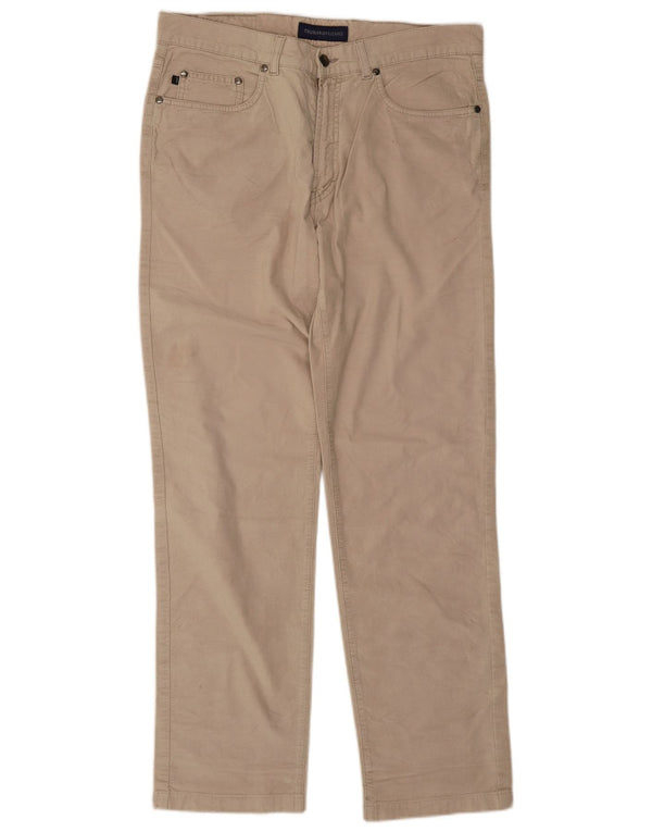 Trussardi Mens Straight Casual Trousers W35 L31 Beige Cotton