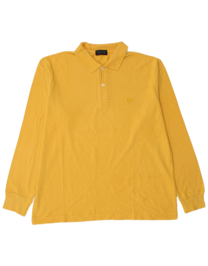Sergio Tacchini Mens Long Sleeve Polo Shirt IT 48 Medium Yellow Cotton