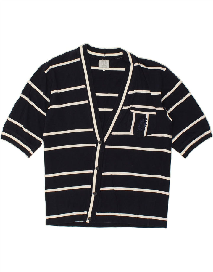 BENETTON Womens Short Sleeve Cardigan Sweater UK 14 Medium Navy Blue Vintage Benetton and Second-Hand Benetton from Messina Hembry 