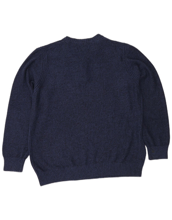 L.L.Bean Mens Button Neck Jumper Sweater 2XL Navy Blue Flecked Cotton