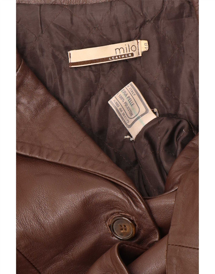 Vintage Womens Leather Coat IT 48 XL Brown
