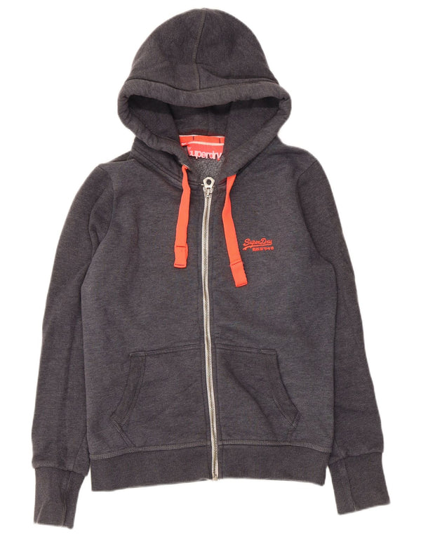 Superdry Womens Zip Hoodie Sweater UK 14 Large Navy Blue Cotton
