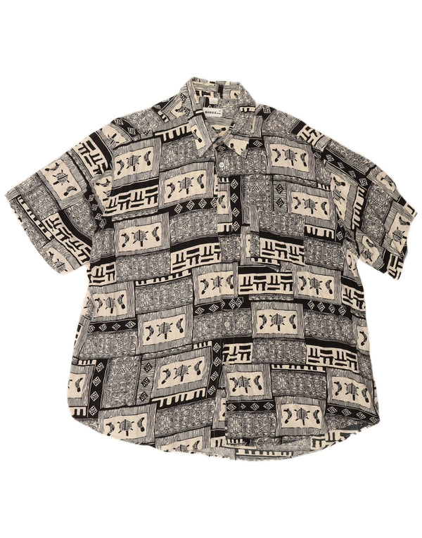 BOULEE Mens Short Sleeve Shirt Size 45/46 2XL Black Patchwork Viscose