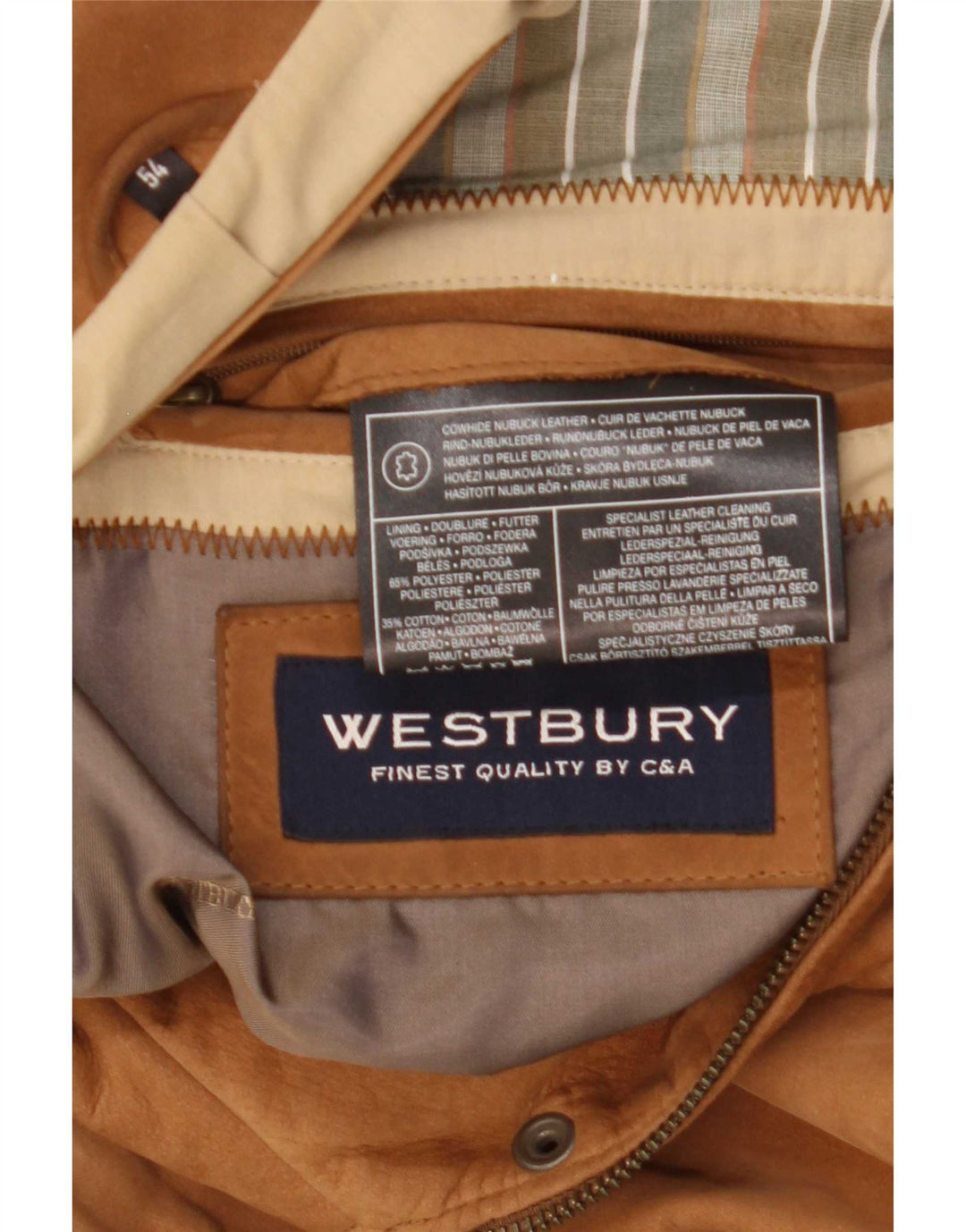 WESTBURY Mens Suede Bomber Jacket IT 54 2XL Beige Leather
