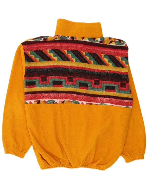 Vintage Mens Button Neck Fleece Jumper XL Yellow Geometric