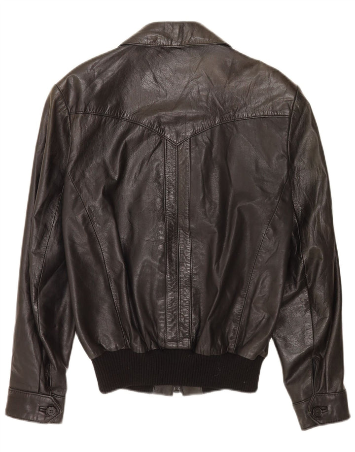 C&A Mens Bomber Leather Jacket EU 54 Large Black