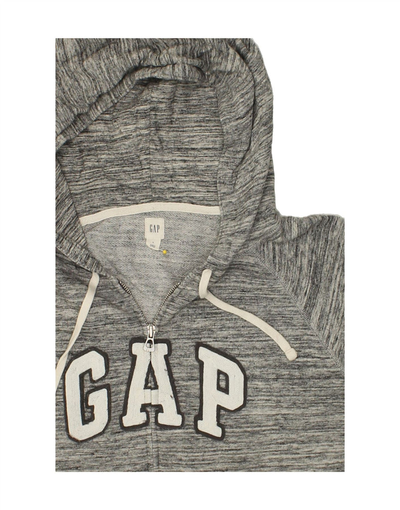 GAP Womens Graphic Crop Zip Hoodie Sweater UK 16 Large Grey Flecked Cotton | Vintage Gap | Thrift | Second-Hand Gap | Used Clothing | Messina Hembry 