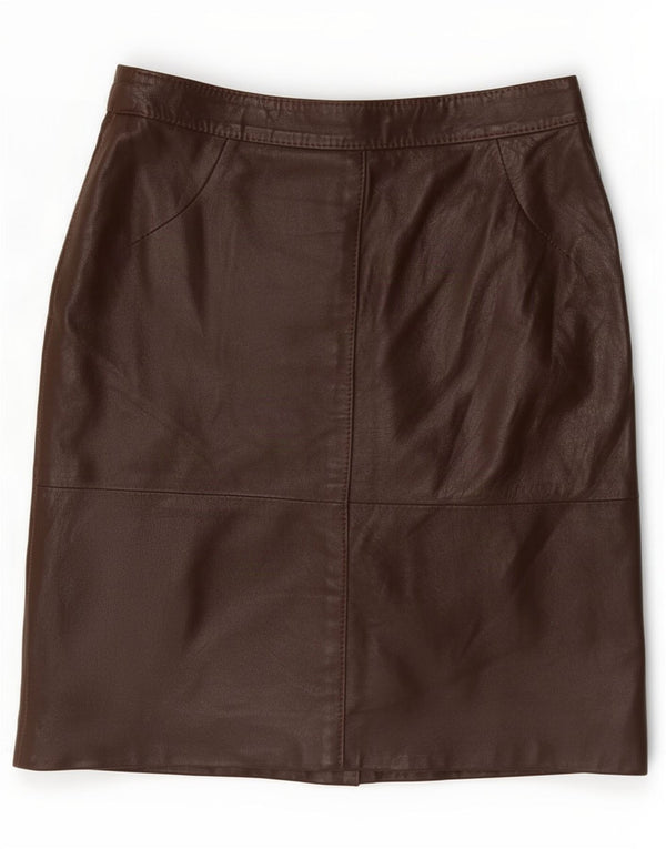 Vintage Womens Leather Skirt Small W26 Brown