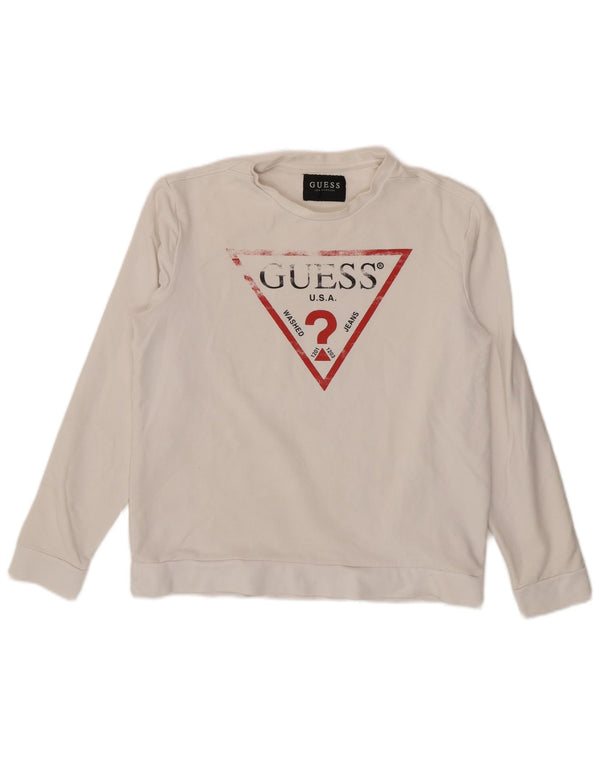 Guess Womens Graphic Top Long Sleeve UK 16 Large White Cotton