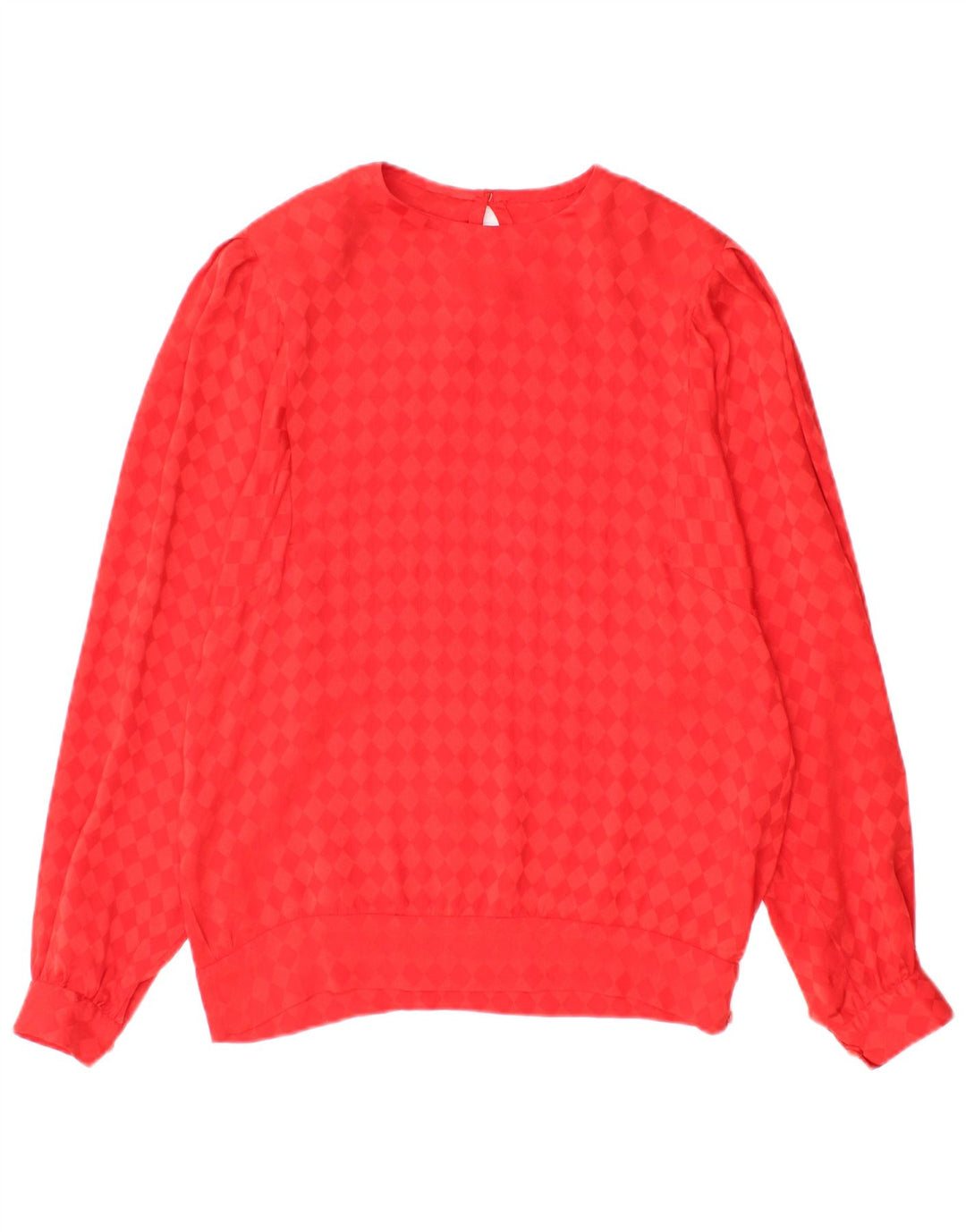 Vintage Womens Long Sleeve Blouse Top UK 12 Medium Red Argyle/Diamond