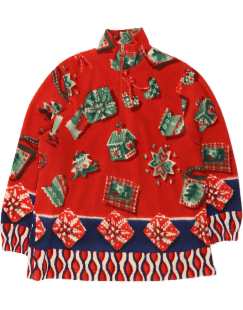ENDURANCE Womens Zip Neck Fleece Jumper UK 18 XL Red Geometric Vintage Endurance and Second-Hand Endurance from Messina Hembry 