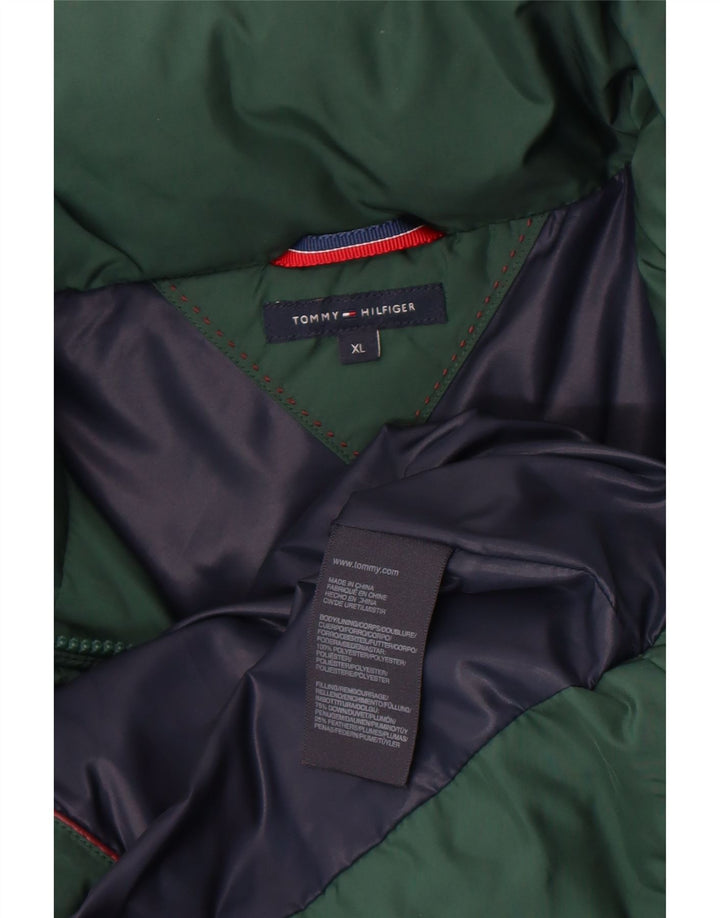 Tommy Hilfiger Womens Hooded Padded Jacket UK 18 XL Green Polyester