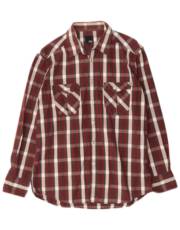 Jack & Jones Mens Shirt Large Burgundy Check Cotton