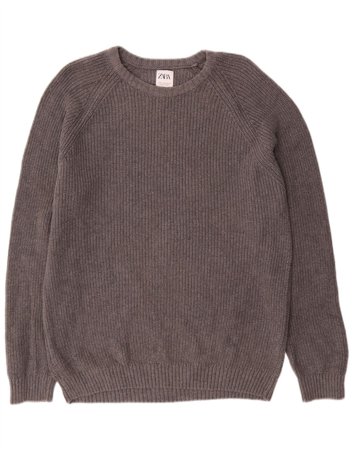 Zara Mens Boat Neck Jumper Sweater Medium Grey Cotton