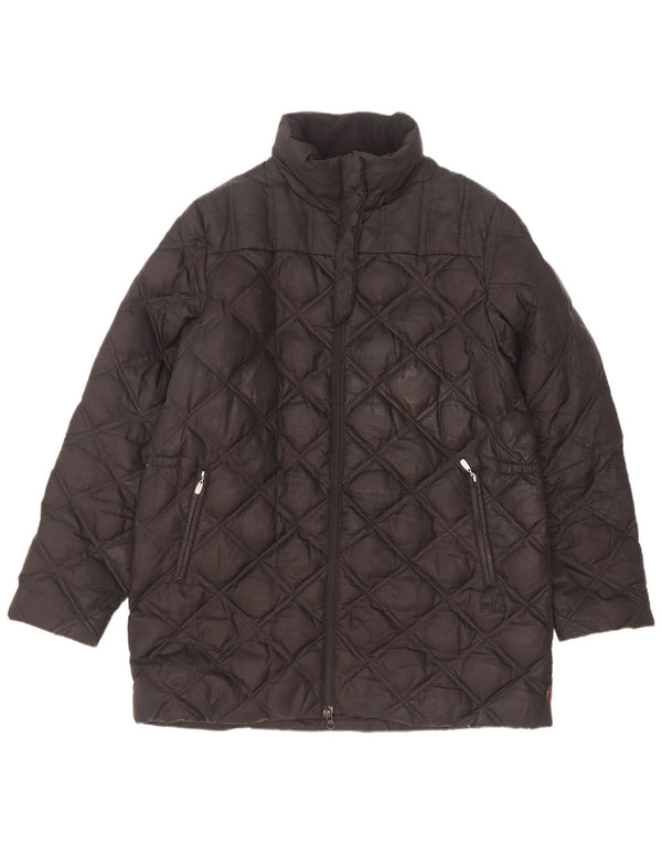Fila Womens Loose Fit Padded Coat UK 14 Medium Black Geometric Polyester