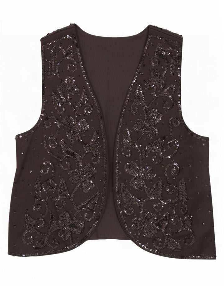 Vintage Womens OPEN Waistcoat UK 16 Large Black