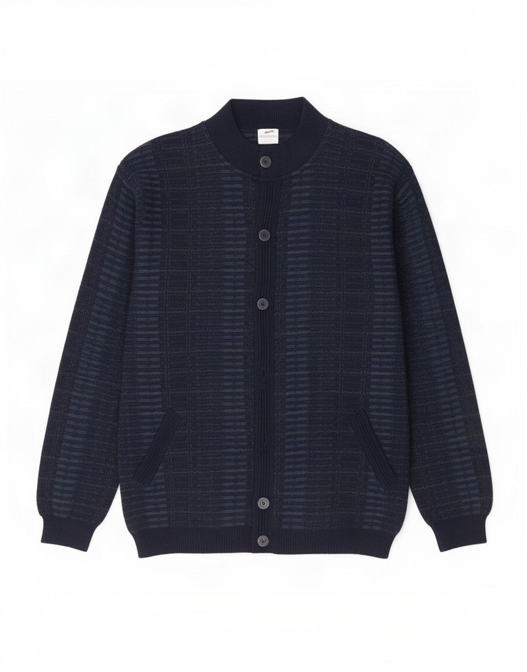Bernardini Mens Cardigan Sweater IT 52 Medium Navy Blue Check Wool