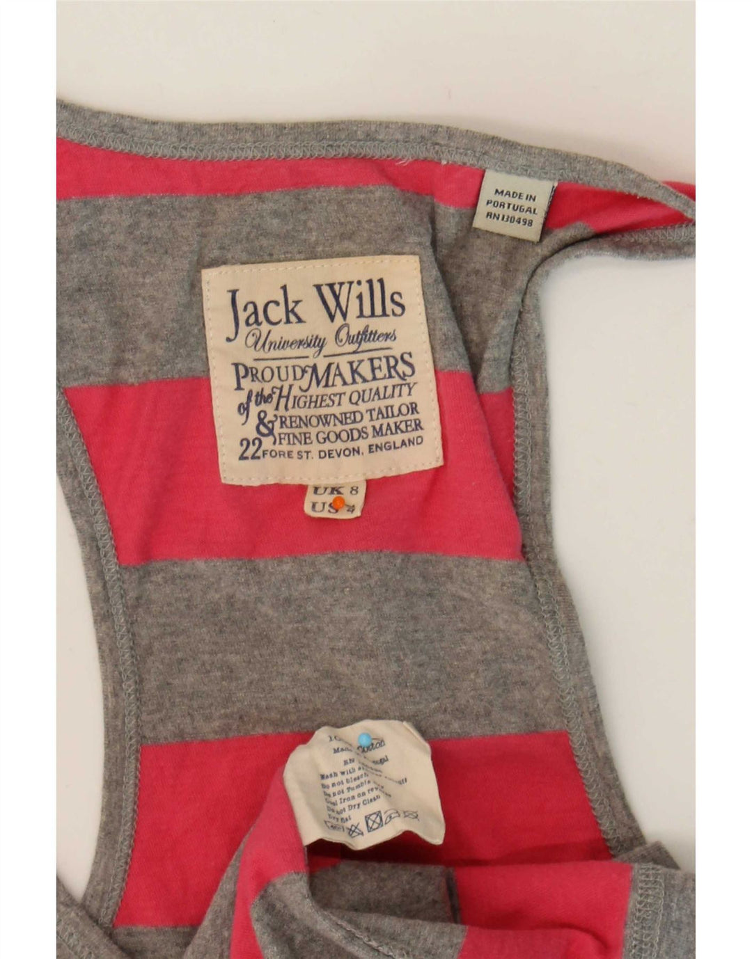 Jack Wills Womens Graphic Vest Top UK 8 Small Grey Striped Cotton
