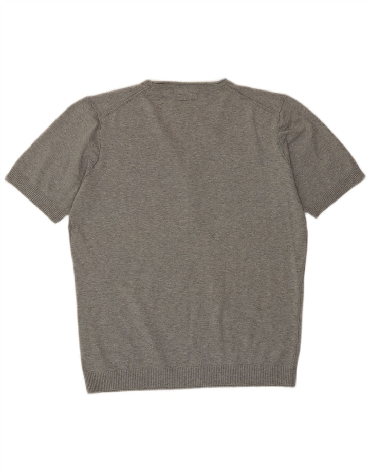Zara Mens Short Sleeve V-Neck Jumper Sweater XL Grey