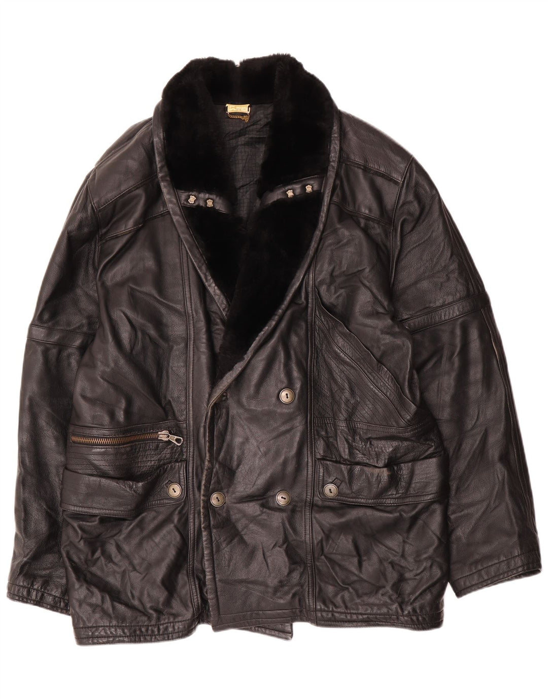 Vintage Mens Leather Jacket IT 52 XL Black Leather