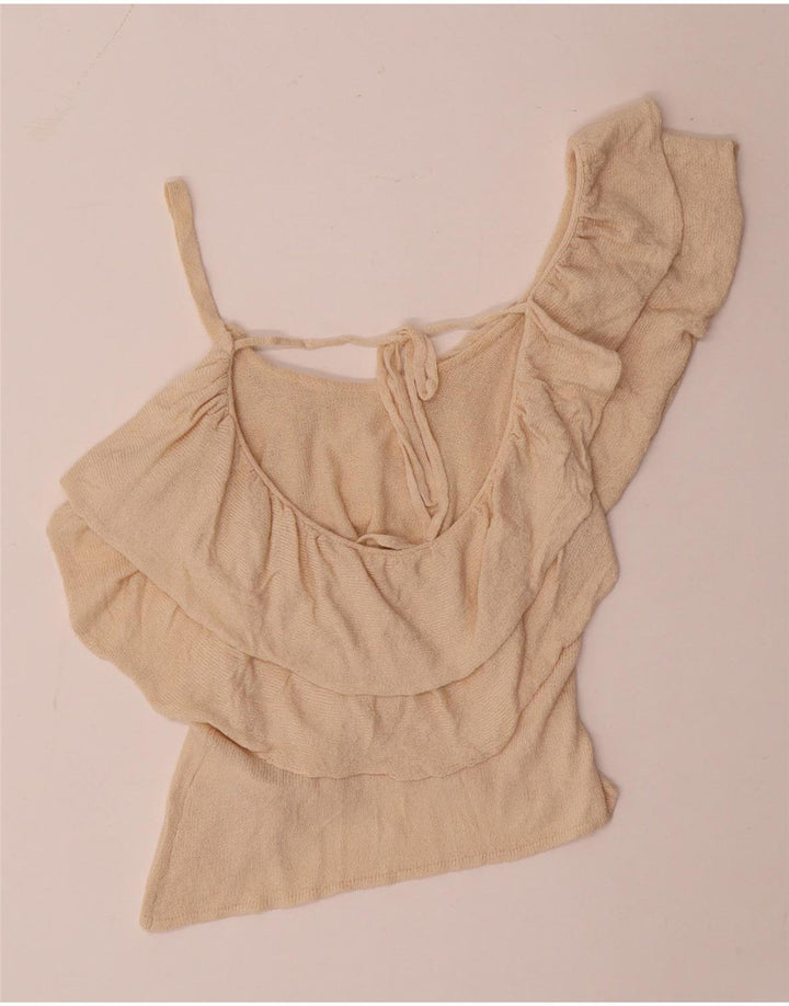 Zara Womens Crop Off Shoulder Top UK 12 Medium Beige Viscose