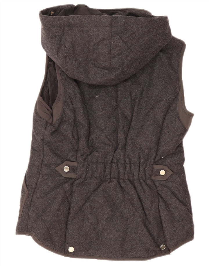 Massimo Dutti Womens Hooded Quilted Gilet UK 12 Medium Grey Polyester