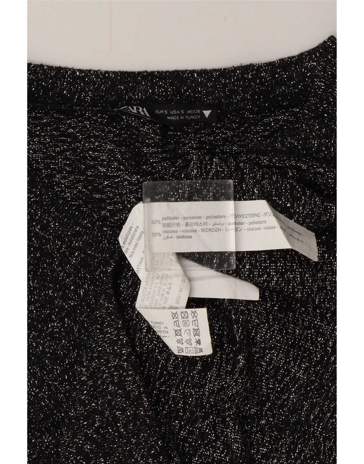 Zara Womens Top Long Sleeve UK 10 Small Black Flecked Polyester