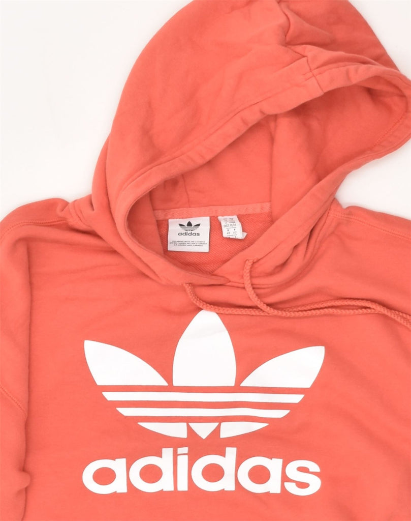 ADIDAS Womens Crop Graphic Hoodie Jumper UK 14 Large Orange Cotton | Vintage Adidas | Thrift | Second-Hand Adidas | Used Clothing | Messina Hembry 