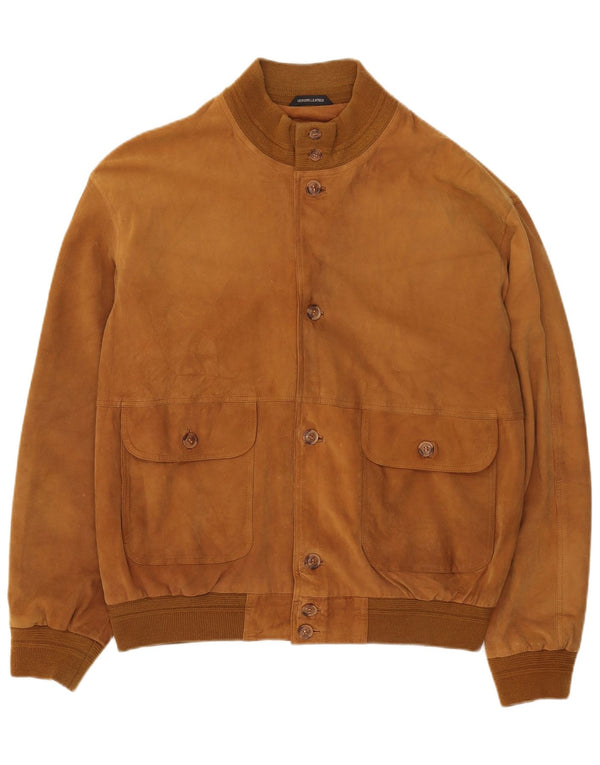 Vintage Mens Suede Bomber Jacket IT 56 3XL Brown Leather