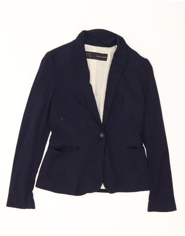 Zara Womens 1 Button Blazer Jacket UK 10 Small Navy Blue Acetate