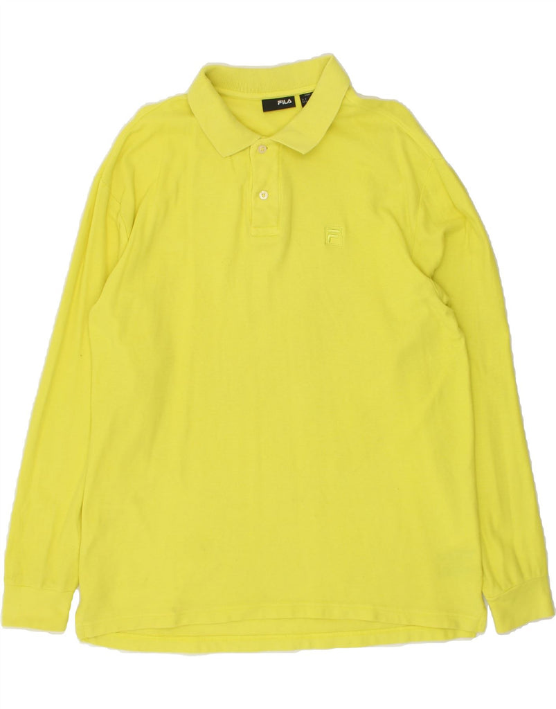 FILA Mens Long Sleeve Polo Shirt Large Yellow Cotton | Vintage Fila | Thrift | Second-Hand Fila | Used Clothing | Messina Hembry 