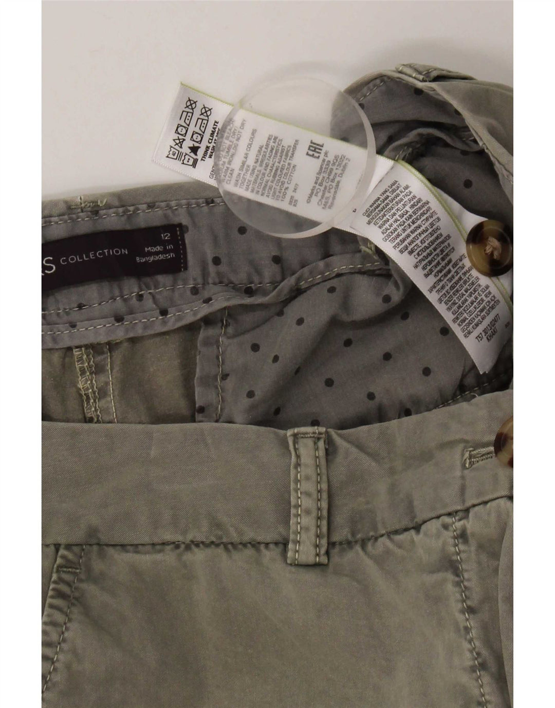Marks & Spencer Womens Chino Shorts UK 12 Medium W32  Khaki Cotton