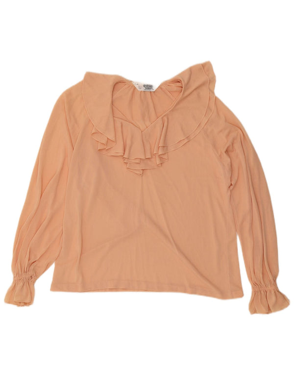 Vintage Womens Ruffle Front Long Sleeve Blouse Top EU 40 Medium Pink