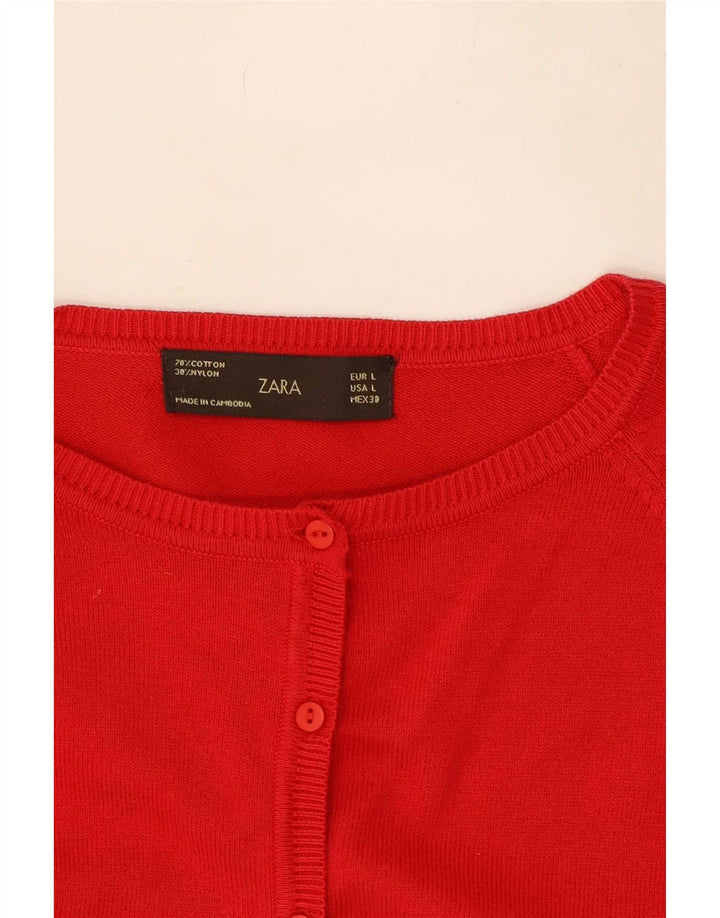 Zara Womens Cardigan Sweater UK 14 Large Red Cotton