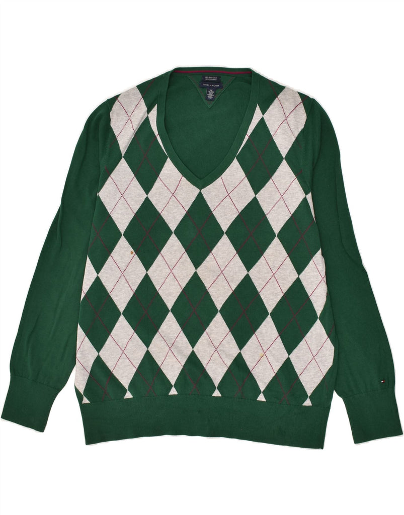 TOMMY HILFIGER Mens Tall V-Neck Jumper Sweater 2XL Green Argyle/Diamond | Vintage Tommy Hilfiger | Thrift | Second-Hand Tommy Hilfiger | Used Clothing | Messina Hembry 