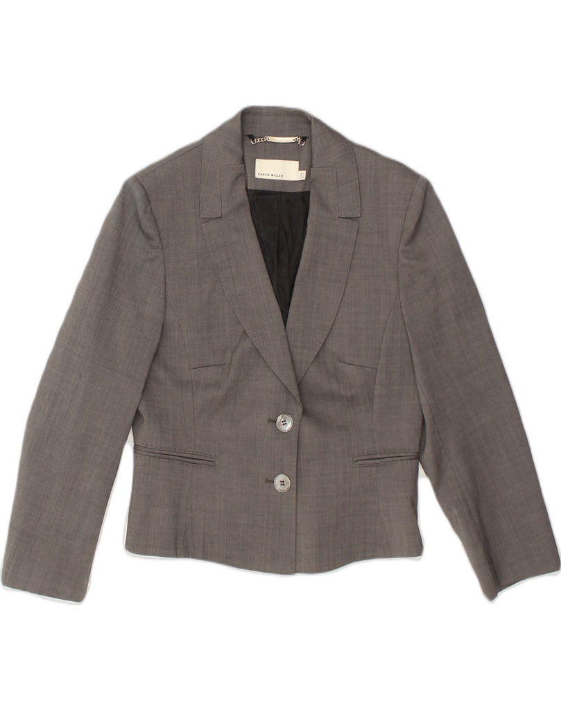 KAREN MILLEN Womens 2 Button Blazer Jacket UK 12 Medium Grey Wool | Vintage Karen Millen | Thrift | Second-Hand Karen Millen | Used Clothing | Messina Hembry 