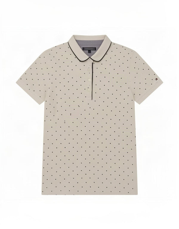 Tommy Hilfiger Womens Regular Polo Shirt UK 16 Large White Spotted