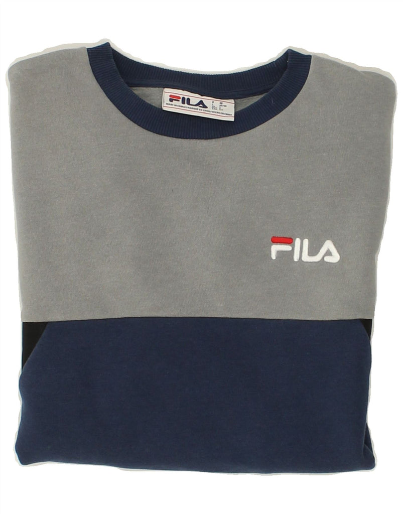 FILA Mens Sweatshirt Jumper Small Navy Blue Colourblock Cotton | Vintage Fila | Thrift | Second-Hand Fila | Used Clothing | Messina Hembry 