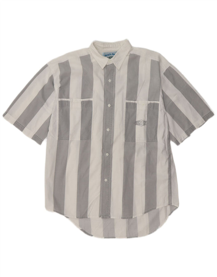 BUGLE BOY Mens Short Sleeve Shirt Medium White Striped Cotton