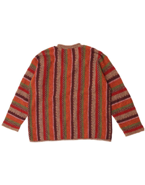 Esprit Mens V-Neck Jumper Sweater Large Multicoloured Striped Wool